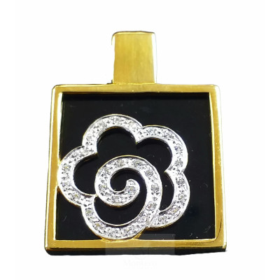 Colgante Oro Cuadrado Onix Flor Circonitas