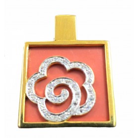 Colgante Oro Cuadrado Coral Flor Circonitas