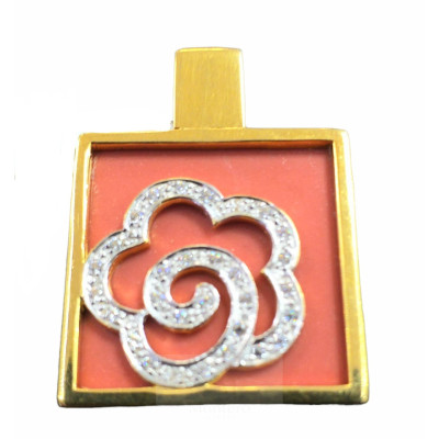 Colgante Oro Cuadrado Coral Flor Circonitas