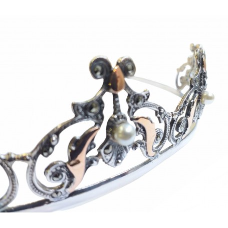 Tiara Plata con Perlas y Marcasitas