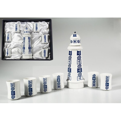 Set Licor Faro Porcelana Decorado Celta