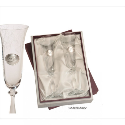 Set Copas Brindis Cristal Decorado Corazones