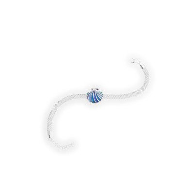 Pulsera Plata Concha Peregrino Esmalte Azul