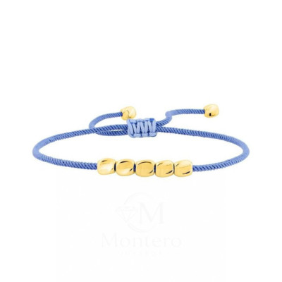 Pulsera Acero Dorado Cordón Azul