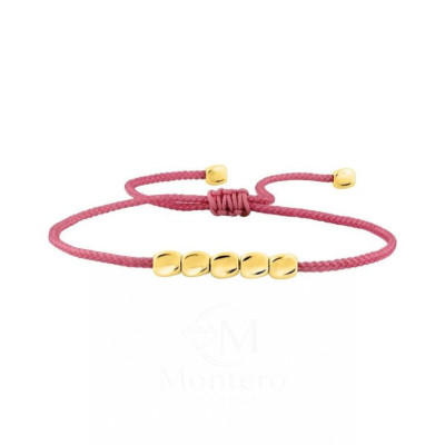 Pulsera Acero Dorado Cordón Fuchsia