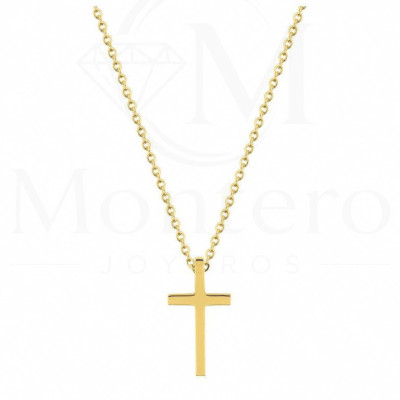 Collar Acero Dorado Cadena con Cruz