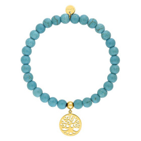 Pulsera Elastica Turquesa Sintetica Colgante Acero Dorado