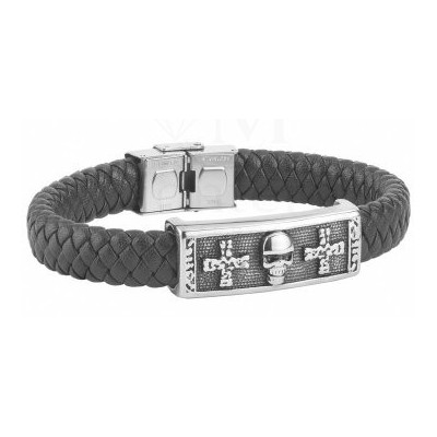 PULSERA DE CUERO Y ACERO PARA HOMBRE