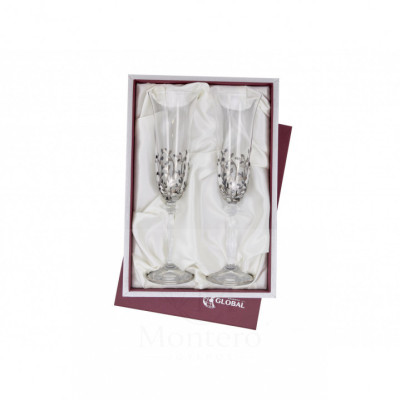 Set Copas Brindis Cristal Decorado Hojas