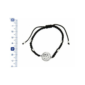 Pulsera Macrame Negro y Flor de la Vida Plata