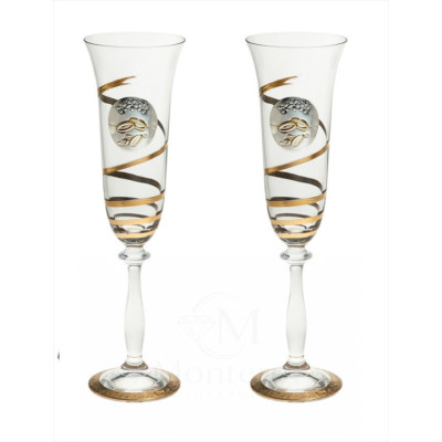 Set Copas Brindis Cristal Decorado Alianzas - Aniversario - Montero Regalos