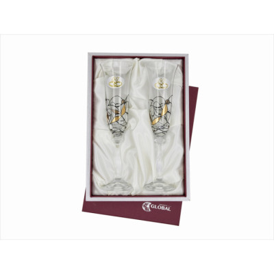 Set Copas Brindis Decorado Oro Aplique Plata