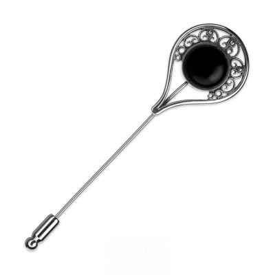 Broche Alfiler Solapa Plata y Azabache