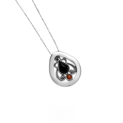 Colgante Plata, Azabache y Coral