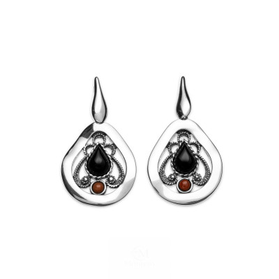 Pendientes Plata, Azabache y Coral