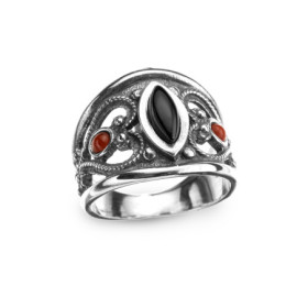 Sortija Plata, Azabache y Coral