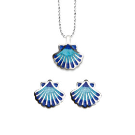 Set Pendientes y Colgante Plata Concha Peregrino Esmalte Azul