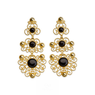 Pendientes Plata Chapada Filigrana Azabache