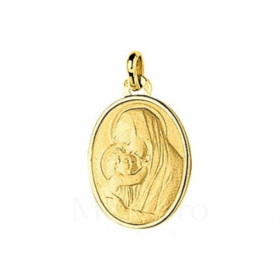 Colgante Medalla Virgen con niño Chapado Oro