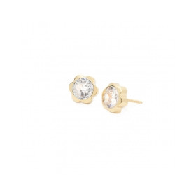 Pendientes Oro 9K Chaton Flor Circonita