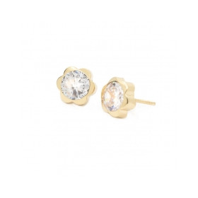 Pendientes Oro 9K Chaton Flor Circonita