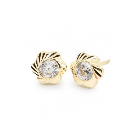 Pendientes Oro 9K Flor Lapidada Circonita