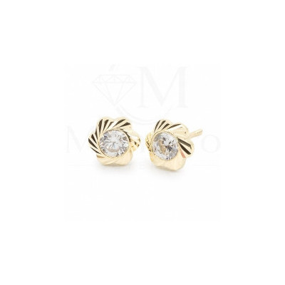 Pendientes Oro 9K Flor Lapidada Circonita