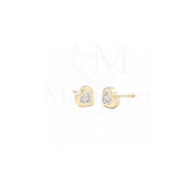 Pendientes Oro 9K Corazon 4mm. Circonita