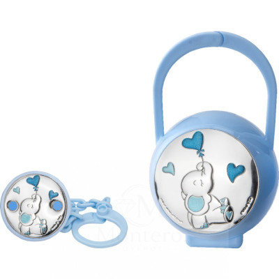 Set Pinza Chupete y Portachupete Elefante Corazones