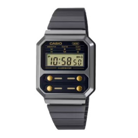 Reloj Casio Vintage A100WEGG-1A2 digital unisex negro y gris sobre fondo blanco