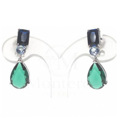 Pendientes Plata Piedras Color - Montero Joyeros