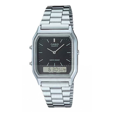 Casio AQ-230A-1DMQYES Vintage Watch | Ana-Digi Silver & Black