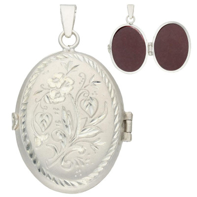 Colgante Plata Dije Guardapelo Oval Labrado - Montero Regalos