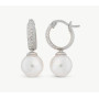 Pendientes de aro con criolla en plata y perla redonda blanca de 10mm.