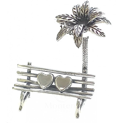 Miniatura Plata Banco corazones con palmera