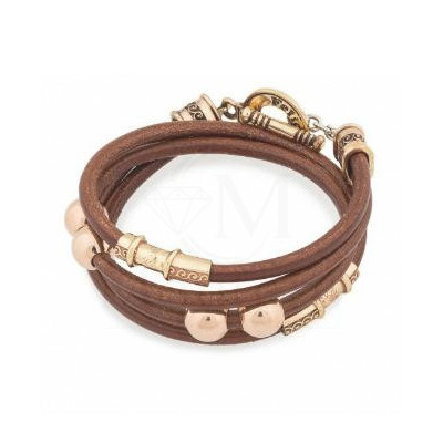 Collar o Pulsera Doble Cuero Detalles Plata y Bronce