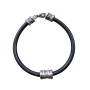 Pulsera Cuero Negro Detalles Plata