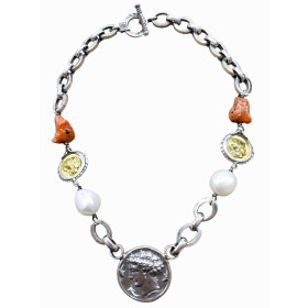 Collar Plata Coral y Perla Natural