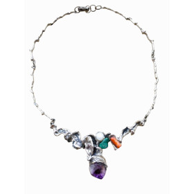 Collar Plata Amatista y Piedras Naturales