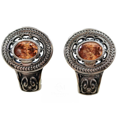 Pendientes Plata Labrado Piedra Color Topacio