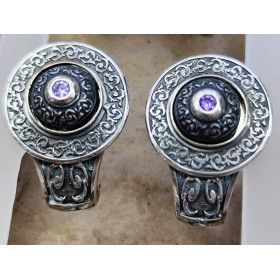 Pendientes Plata Labrado Piedra Color Amatista