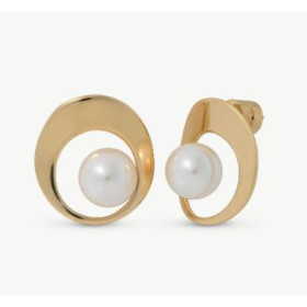 Pendientes cortos con cierre de pincho en acero dorado con perla redonda blanca de 10mm.