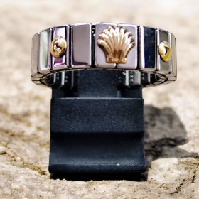 Sortija Elastica Acero y Oro 18 kts.