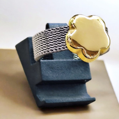 Sortija Elastica Acero y Oro 18 kts.