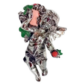 Figura Colgar Resina Plata Angel con Frutas - Montero Regalos