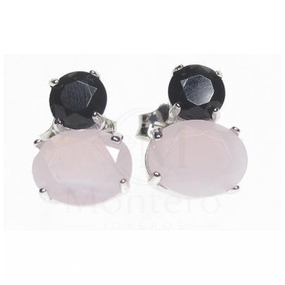 Pendientes Plata Piedra Color Azul y Rosa