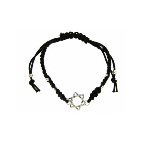 Pulsera Macrame Negro - Plata Estrella David y Bolas