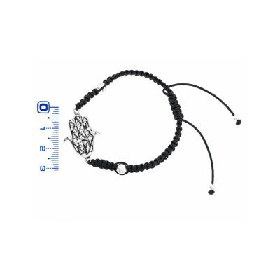 Pulsera Macrame Negro - Plata Mano de Fatima