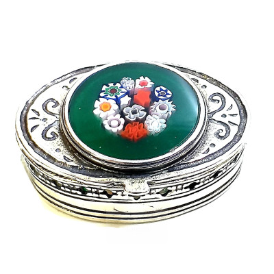 Pastillero Plata Oval con Cristal Murano