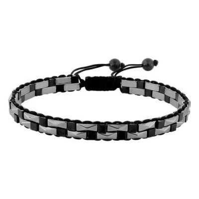 PULSERA ALGODÓN HEMATITA ACERO